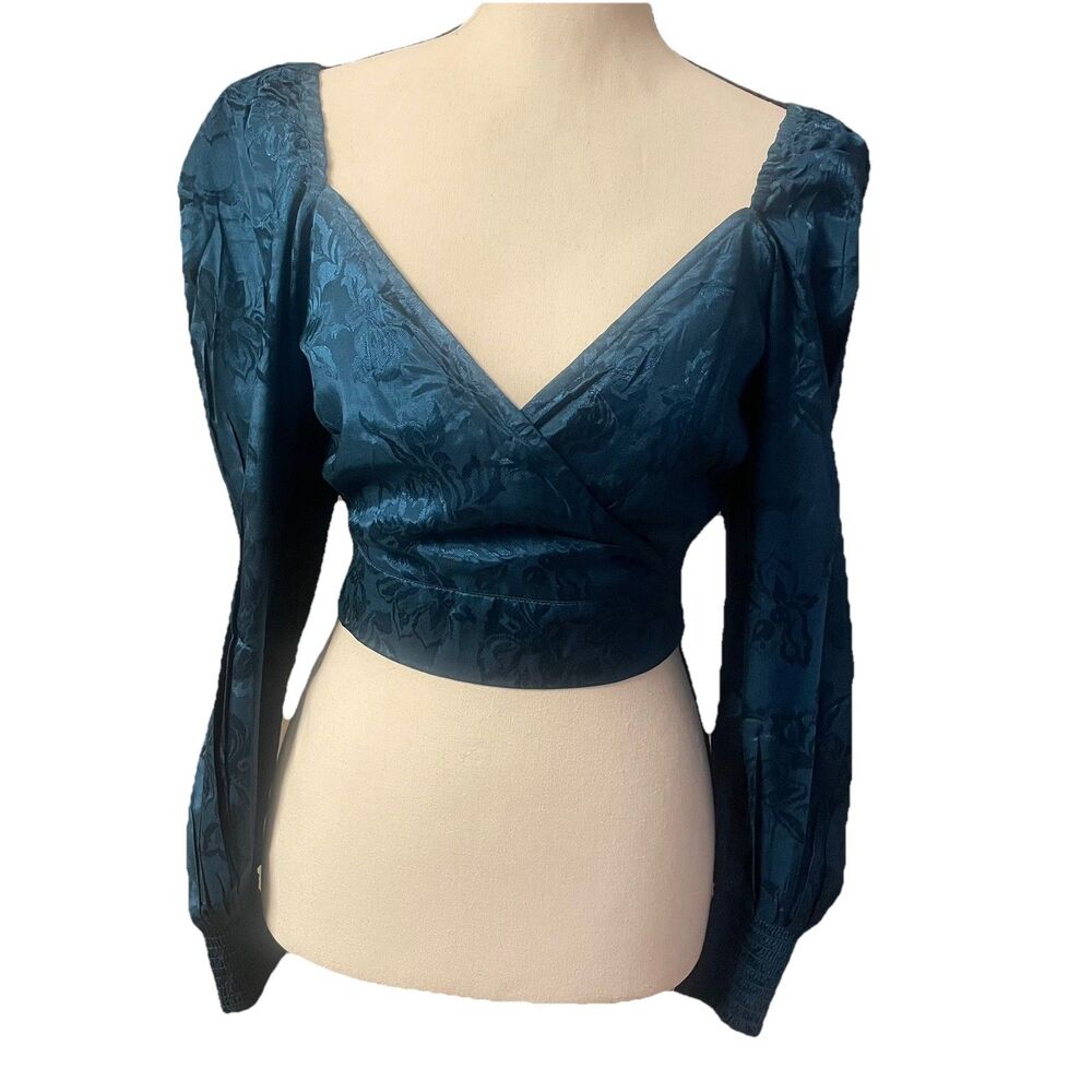 NWT Band of the Free Camille Crossover Crop Top XS Deep Teal Floral Poet Boho